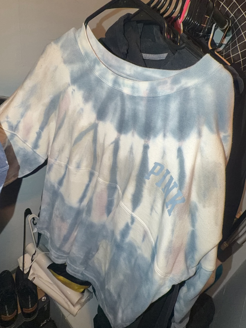 PINK Victoria's Secret Blue & White Tie-Dye Crewneck Sweatshirt